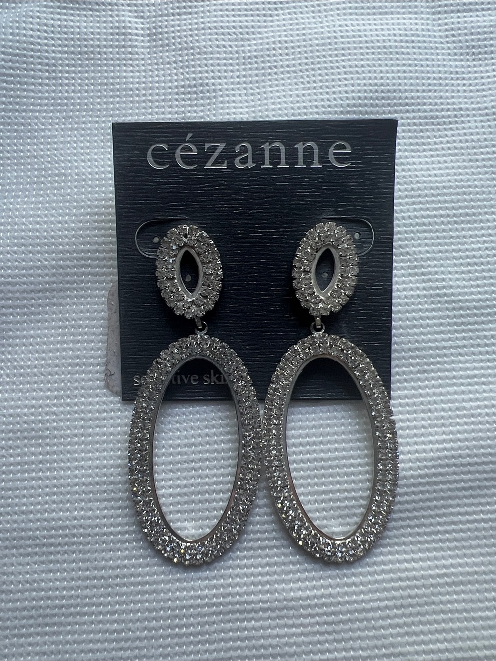 Cezanne Silver-Tone Crystal Double Oval Drop Earrings NWT